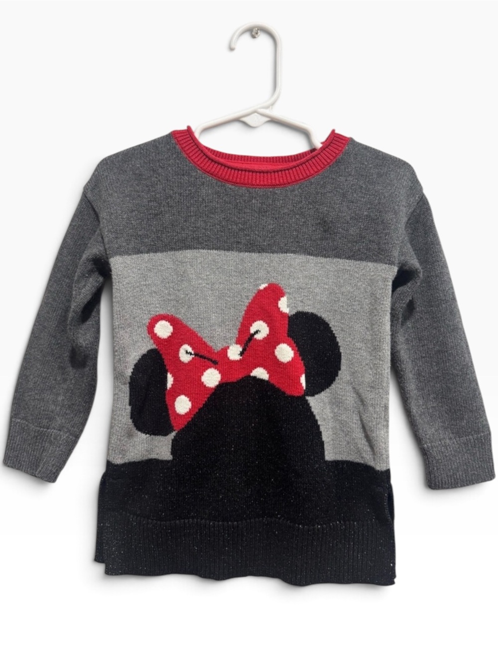 Baby Gap Disney Minnie Mouse Knit Sweater 2T Gray Red Sparkle